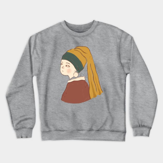 ‏Girl with a Pearl Earring (transparent) Crewneck Sweatshirt by Rania Younis